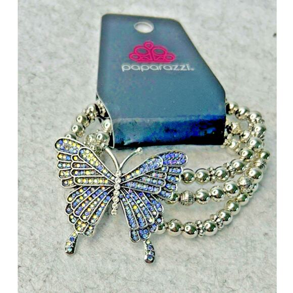 Paparazzi First Wings First Butterfly Iridescent Blue Stretch Bracelet - Picture 6 of 10